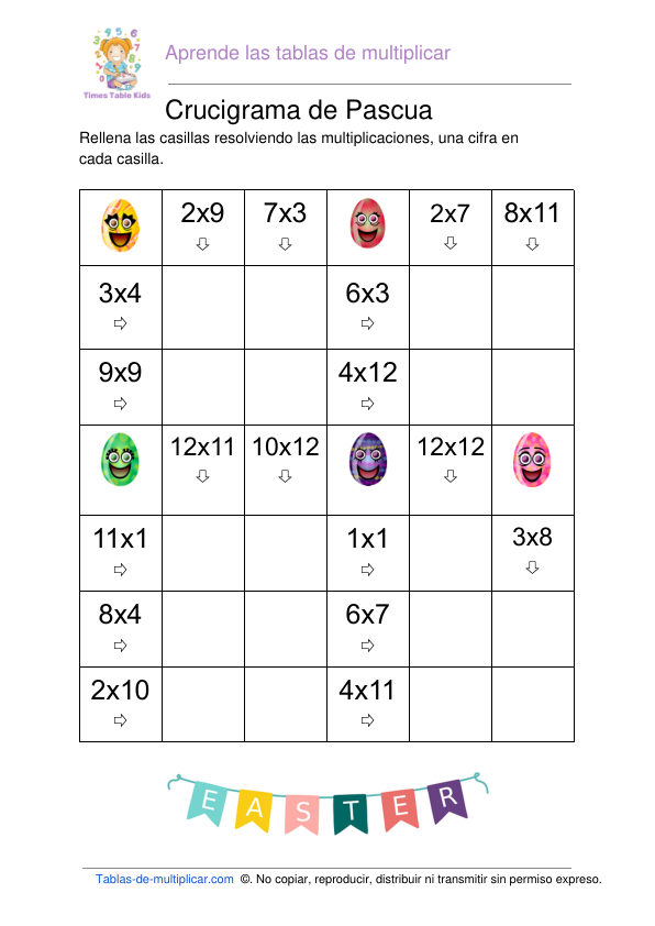 Crucigrama de Pascua – hoja de trabajo de multiplicar